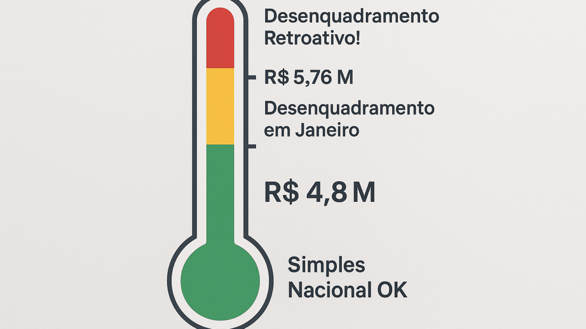 Infográfico explicando as regras de desenquadramento do Simples Nacional quando o faturamento excede o limite em até 20% ou mais.