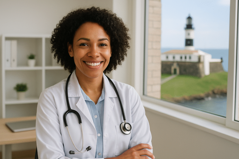 Médico especialista em Salvador, tranquilo com a gestão de seu consultório graças a uma contabilidade especializada.