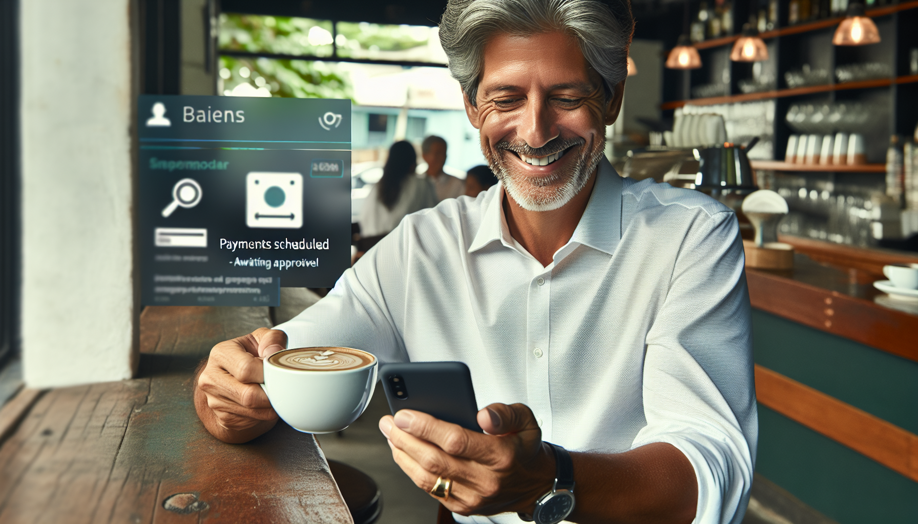 Empresário em Salvador utilizando BPO Financeiro para aprovar pagamentos pelo celular com tranquilidade.