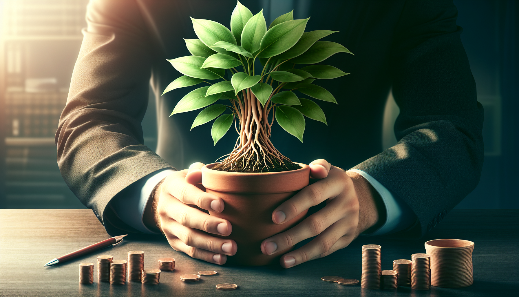 Planta crescendo e quebrando o vaso, simbolizando o desenquadramento do MEI por excesso de faturamento e migração para Microempresa.